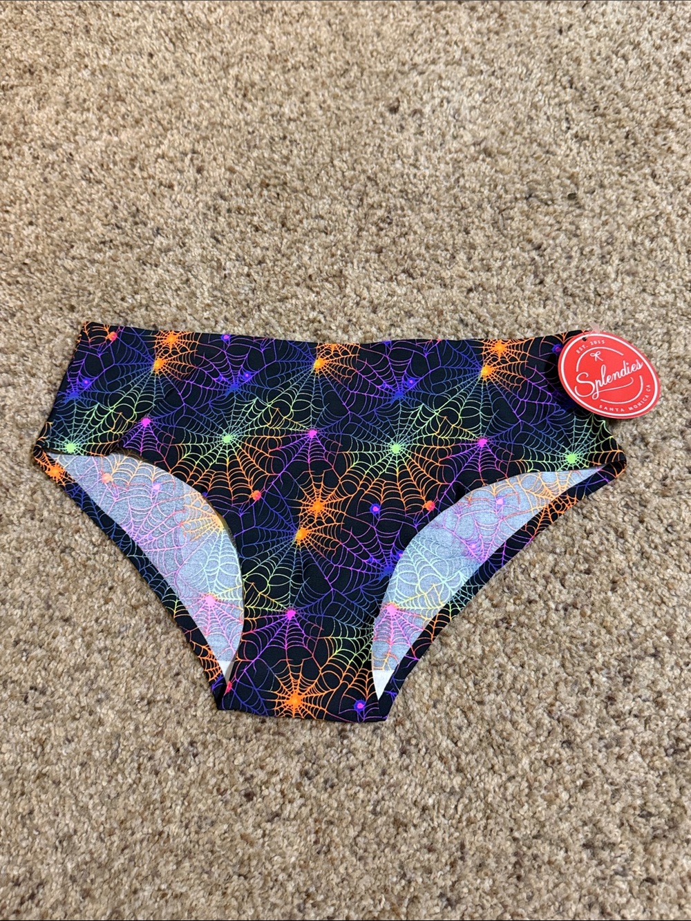 Splendies Black Spiderweb Print Bikini Bottoms - Multicolor